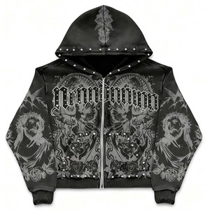 Sudadera de Invierno Estilo Hip Hop 100% Algodón con Forro Polar para Hombre y Mujer, Sudadera con Capucha Unisex de Moda con Pedrería, Sudadera Brillante con Cristales - Product Image 3