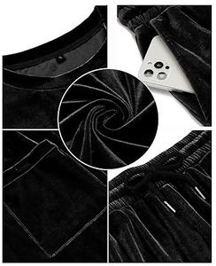 Ensemble court en velours noir avec logo personnalisé, survêtement d'été, jogging respirant en coton, vêtements de sport de plein air, t-shirt en velours, shorts - Product Image 2