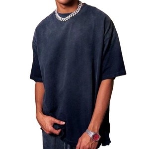 Streetwear 100% algodón pesado 250 Gsm de gran tamaño logotipo personalizado Streetwear Vintage Sun Faded ácido lavado camiseta para hombres - Product Image 4