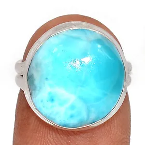 Joyería turca, anillo azul para hombre, piedra preciosa ligera, anillos de plata de ley 925 para hombre, anillo Vintage de piedra Larimar Natural