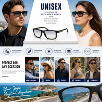Lunettes de soleil photochromiques grises à monture carrée noire, verres transparents pour intérieur, assombrissement complet pour extérieur, protection UV400, monture PC pour hommes et femmes