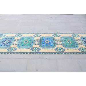 Alfombra Turca de 2.9x11.5 pies, Alfombra Vintage, Alfombra de Lana Azul con Diseño de Patchwork - Product Image 4