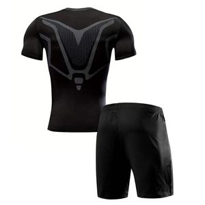 Ensemble de t-shirt et short de sport pour homme, respirant, décontracté, tricoté, à séchage rapide, compression, vêtements de sport, salle de sport, fitness - Product Image 5