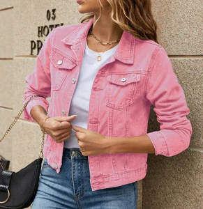 Chaqueta Vaquera Larga Desgastada Rosa para Mujer, 100% Algodón Transpirable - Product Image 3