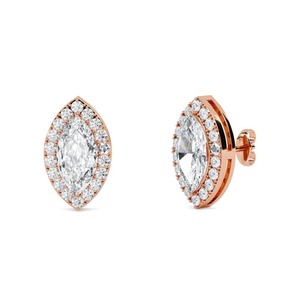 Pendientes de diamantes finos con corte marquesa y halo único, 0.60 ct, diamante cultivado en laboratorio, en platino, regalo de aniversario de boda para ella - Product Image 3