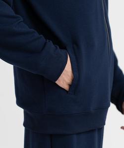 Sweat à capuche zippé bleu uni pour homme, design personnalisé, impression sérigraphique, 100% coton, tissu French Terry. - Product Image 5