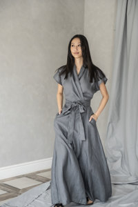 Vestidos de ropa islámica para mujer, vacaciones de verano, caftán largo de tinte liso, cinturón de lino de algodón suave liso, caftán Maxi de manga larga - Product Image 2