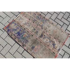 Alfombra de 2.5x3.37 pies, Alfombra Turca Vintage, Alfombra Floral Azul y Roja - Product Image 4