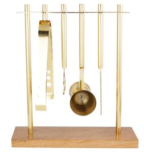 Gold Metal <b>Bar</b> <b>Tool</b> Set with Wooden Stand for Home, <b>Bars</b>, Traveling and Outdoor Parties - Product Image 5