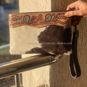 Bolso de mano de cuero con herramientas a mano tallado bolso de mano de cuero genuino Cartera de cuero occidental carteras con estilo único para mujer - Product Image 4