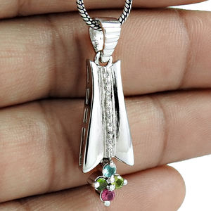 Pendentif à breloque unisexe en argent sterling 925 de luxe belle tourmaline naturelle et bijoux blancs pendentifs en argent sterling 925 OEM - Product Image 4