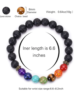 Lava 7 Chakra Pulsera Hermosa combinación de Lava 7 Chakra 8mm Cuentas Pulsera estirable Venta al por mayor Pulsera de cuentas de cristal - Product Image 5