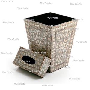 <b>Wooden</b> And Mother Of Pearl Work Waste Bin Deluxe Quality Garbage Bin With Napkin <b>Box</b> <b>For</b> Home Office Use - Product Image 5