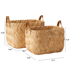 Vietnam Hand Woven Rectangular Water Hyacinth Storage <b>Basket</b> with Leather Handles Set Seagrass Laundry Hamper Clothes <b>Basket</b> - Product Image 2