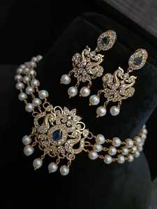 Collier ras du cou inspiré de Sabyasachi avec perles et diamants américains Collier Kundan Rajputi vert en argent sterling 925 or 14 carats - Product Image 3