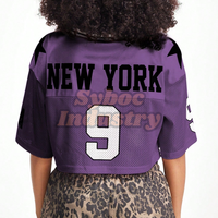 Maillot de football en maille pour femmes élégant recadrée surdimensionné 100% polyester tissu rétro Football maillot de football pour vêtements de rue