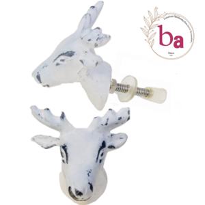 White Distressed Cast Iron <b>Door</b> Cabinet Drawer Knobs & Handle Reindeer Animal ColourWash <b>for</b> Wardrobe Kitchen Bedroom Hotel Use - Product Image 1