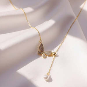 สร้อยคอจี้รูปผีเสื้อชุบทองสีเงินสวยงาม - Product Image 2