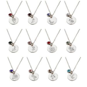 Personnalisé Décembre <span class=keywords><strong>Naissance</strong></span> Fleur Circulaire Pendentif Coin Collier Personnalisé En Acier Inoxydable Bijoux pour Femmes Tendance - Product Image 5