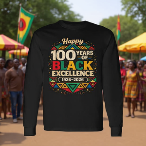 Camiseta de Manga Larga 100 Años de Excelencia Negra, Producto Promocional para el Mes de la Historia Negra de África - Product Image 3