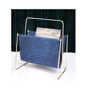 Floor Simple Design Magazine Holder Metal Blue Leather Magazine Rack Shelf Newspaper Rack Blue Home Supplies Storage