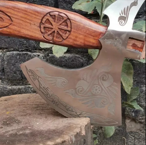 La mejor cabeza de hacha de acero al carbono de alta calidad, hacha vikinga, hachas, hacha de acero al carbono con mango de madera tallada para hombres - Product Image 4