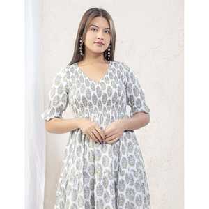 Vestido de Algodón Blanco y Morado con Cierre Decorativo, Elegante y Casual para Oficina, Transpirable, Natural, OEM/ODM Disponible para Uso en Boutiques - Product Image 1