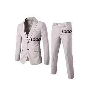 Color azul liso personalizado 3 piezas traje en blanco esmoquin para hombre caballeros Blazer traje al por mayor transpirable casual vestido de oficina Formal - Product Image 6