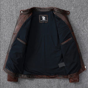 Chaqueta de cuero para hombre de primavera y otoño, chaqueta de motorista para hombre, ropa de calle de cuero para niños, chaquetas de cuero genuino para hombre - Product Image 2