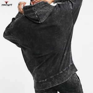 Ensemble de pantalons de survêtement zippés 2 pièces délavés à l'acide avec col à capuche Vêtements de sport d'hiver solides Survêtement pour hommes à la salle de sport - Product Image 3