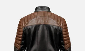Veste en cuir de motard bicolore pour hommes avec fermeture à glissière Style hiver décontracté fini - Product Image 4