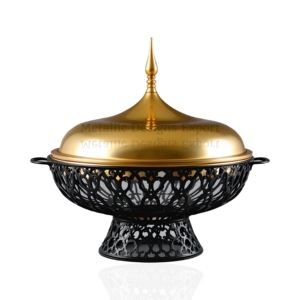 Premium Wire Base Food Serving Round Chafing Dish with Golden <b>Lid</b>, Decorative and Functional Serving Dish for Buffets & Dining - Product Image 4