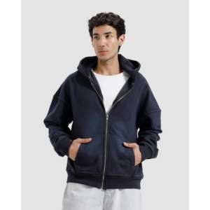 Sweat à capuche zippé 100 % coton délavé à l'acide, taille XL, avec logo brodé, en tissu French Terry, motif uni imprimé - Product Image 6