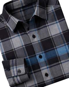 Camisa a Cuadros para Hombre, Manga Larga, Estilo Casual de Franela, Color Azul, Negro y Gris, Fabricante Personalizado, Venta al por Mayor, OEM - Product Image 6