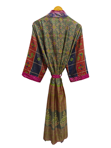 Robe indienne Floral soie Sari Kimono Vintage Sari Robe douce plage Robe de soirée indien fait à la main Kimono en soie - Product Image 5