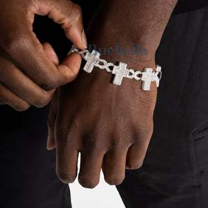 14K White Gold 20mm Cuban Link Infinity Cross Bracelet 925 Sterling Silver with VVS Moissanite Diamond Hip Hop Style for Men - Product Image 1