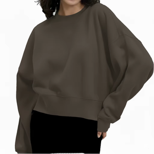 OEM Women Long Autumn/<b>Winter</b> Oversized Sweatshirt Cozy Cotton Fleece Casual Street <b>Top</b> with Front Logo - Product Image 3