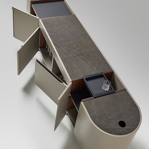 La parte superior del aparador combina secciones de porcelana y cuero ecológico a diferentes alturas 0212452 - Product Image 3