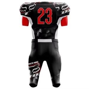 Conjunto de uniforme de fútbol americano rojo y negro para jóvenes Pantalones cortos de Jersey de tela de poliéster sublimado personalizado - Product Image 3