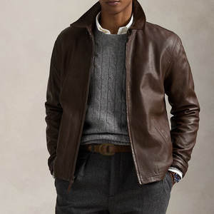 บริการขายส่งแบบ OEM เสื้อแจ็คเก็ตหนังไซส์ใหญ่สำหรับผู้ชาย คอตั้ง สำหรับฤดูหนาว คุณภาพสูง สีตามสั่ง พร้อมตัวอักษร - Product Image 2