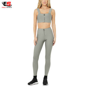 Vêtements d'entraînement de fitness taille haute pour femmes Logo personnalisé Ensembles de yoga deux pièces Soutien-gorge à carreaux et leggings Ensemble de yoga grande taille - Product Image 6