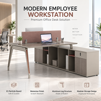 Poste de travail de bureau moderne de luxe gris kaki pour 2 personnes avec plateau en bois pour espace de travail des employés