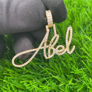 10K Solid Gold Custom Iced Cursive Initial Letter Name Pendant Necklace Charms Lab Grown Diamond Personalized Gifts for Parties - Product Image 1
