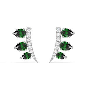 NOVAMART Fine 925 Sterling Silver Reina <b>Stud</b> <b>Earrings</b> Pear & <b>Emerald</b> Cut Diamond with Gold Pearl for Weddings Engagements Wholes - Product Image 1