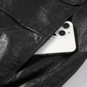 Autumn Spring Men's <b>Genuine</b> Vegetable-Tanned Leather Biker Jacket Real Canvas High Street Style Motor Fashion Bomber Coat - Product Image 4