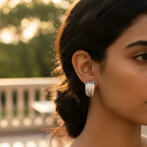 Boucles d'oreilles créoles en argent pour femmes, serties de zircon cubique taille baguette, bijoux en cristal - Product Image 3