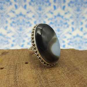 Anillo de cabujón de ágata loca gruesa artesanal bohemio al mejor precio para mujer, plata maciza 925 con diamante como piedra principal - Product Image 1