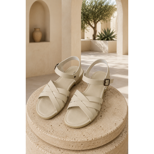 Beige Cross-Strap Summer Slides for Ladies Women's Open <b>Closed</b> <b>Toe</b> Fashion <b>Sandals</b> Breathable Lightweight Design Printed - Product Image 2