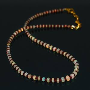 Collier de perles d'opale de feu éthiopienne, opale de feu de Welo, grenat, perles facettées lisses, argent sterling 925, plaqué or 14 carats - Product Image 4