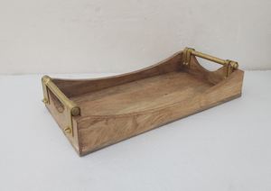 Grand plateau de service rectangulaire en bois de manguier Poignées élégantes en laiton antique Plateau décoratif artisanal pour la décoration intérieure de mariage - Product Image 4